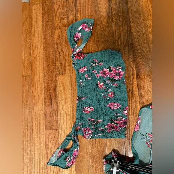 Lulus green pink floral off shoulder crop top skirt two 2 maxi set two piece - Picture 9 of 11